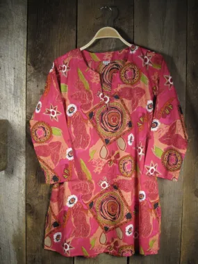 Cotton Tunic Top Floral Fuchsia