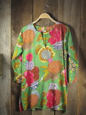 Cotton Tunic Top Mums on Green