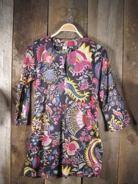 Cotton Tunic Top Tropical Floral on Black