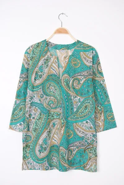 Cotton Tunic Top Turquoise Paisleys