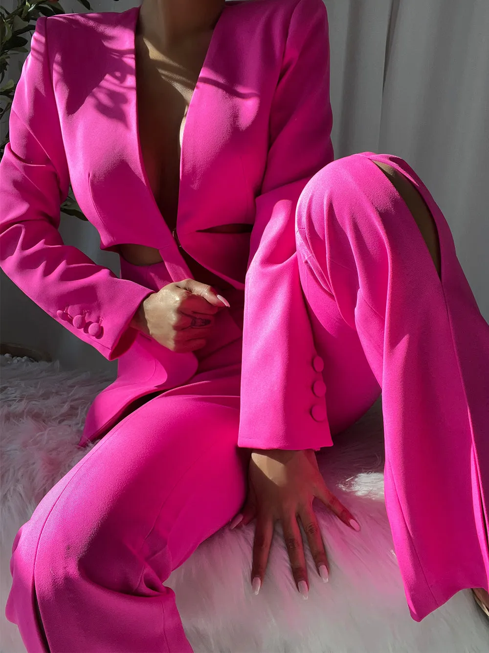 COUPERA Cut-out Blazer & Pants Set in Fuchsia