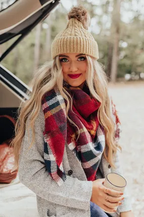 Cozy Love Blanket Scarf In Crimson