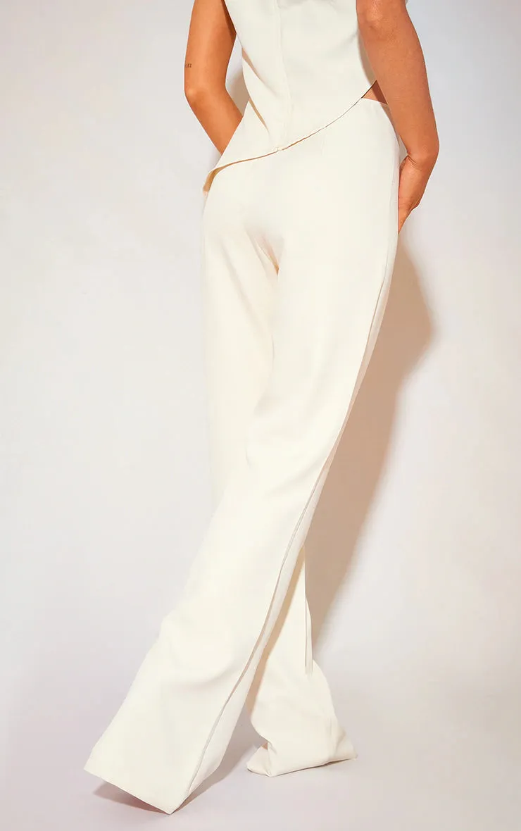 CREAM TAILORED LOW RISE SKINNY FLARED PANTS