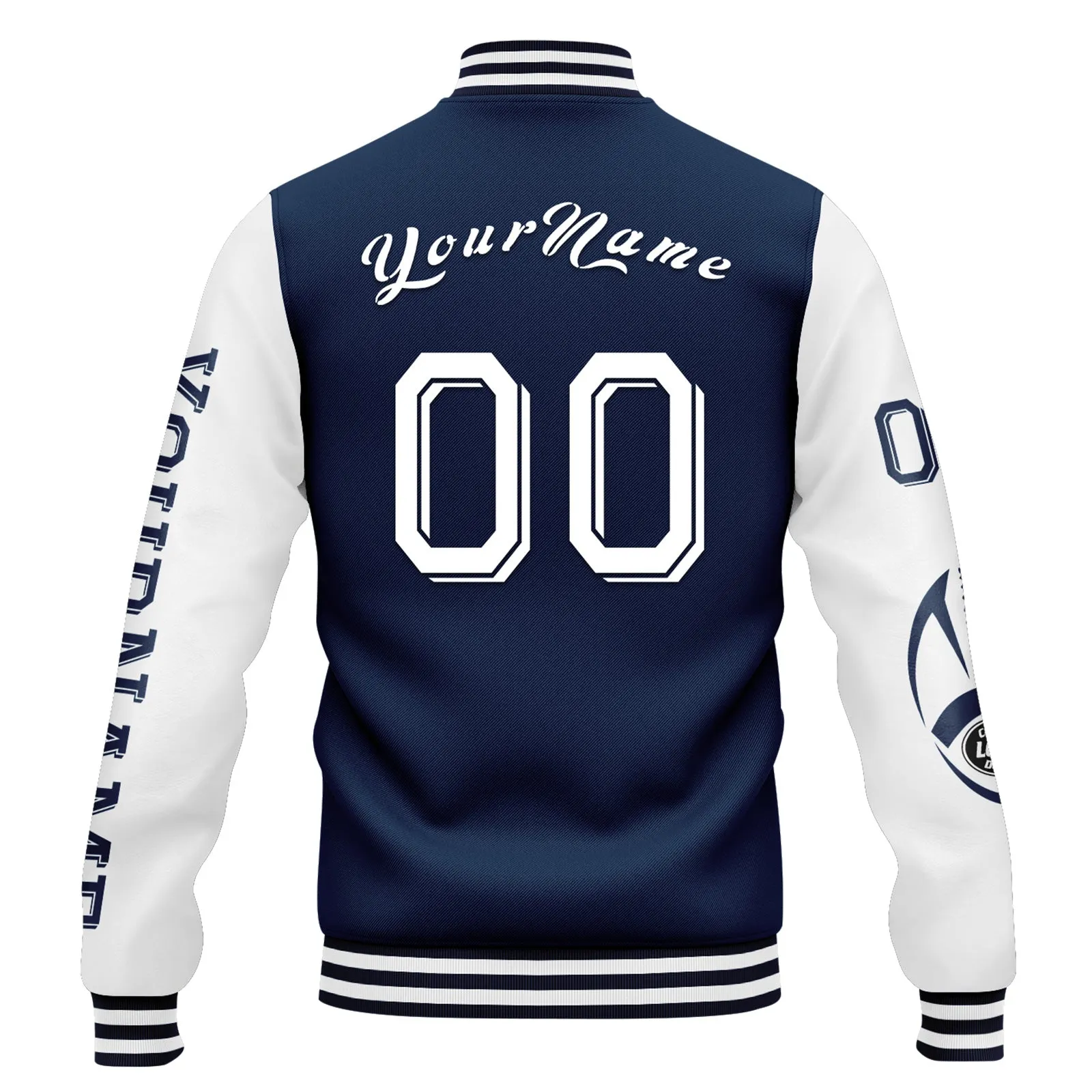 Custom Blue White Dallas Jacket Bomber Full-Snap Varsity Letterman Personalized Jacket FZ005SX-D020290-9