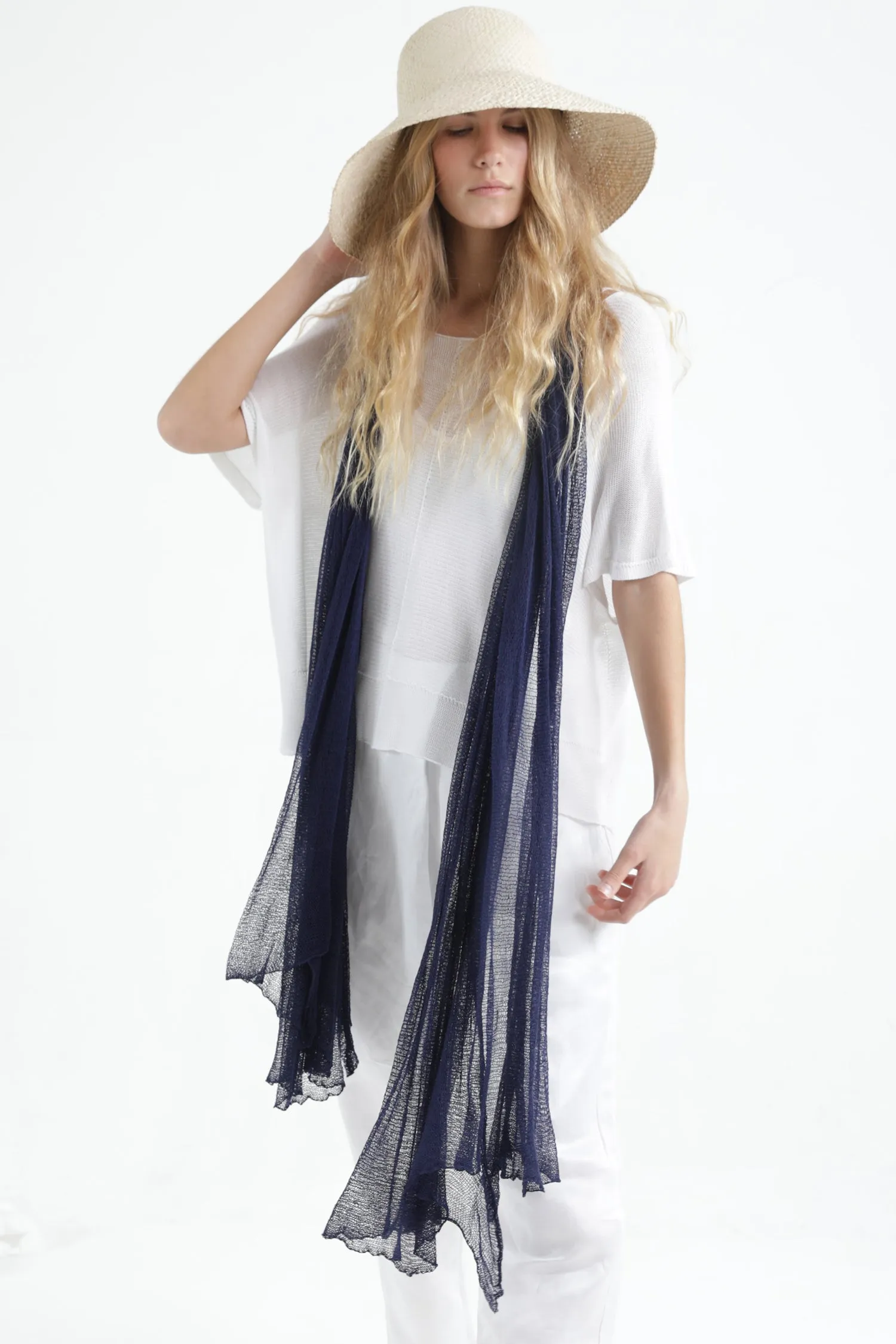 Dark Blue Navy Big Air Bamboo Light Scarf