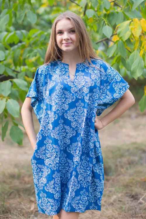 Dark Blue Sunshine Style Caftan in Damask Pattern