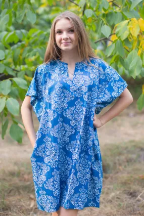 Dark Blue Sunshine Style Caftan in Damask Pattern