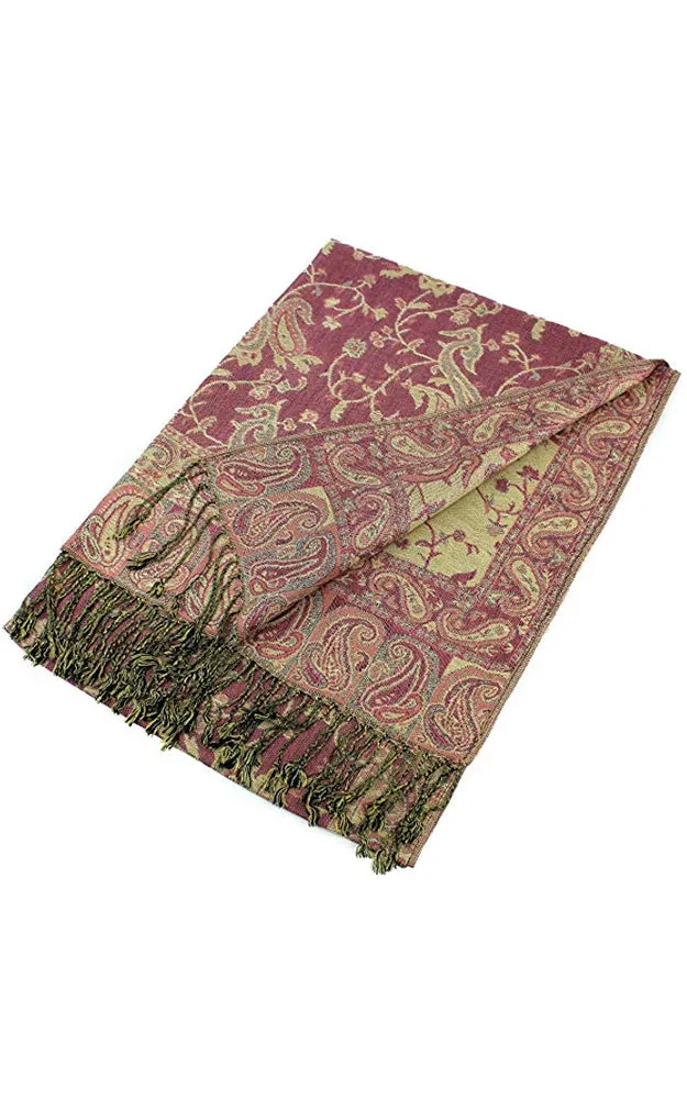 DB023-22 Pink Paisley Print Pashmina Scarf