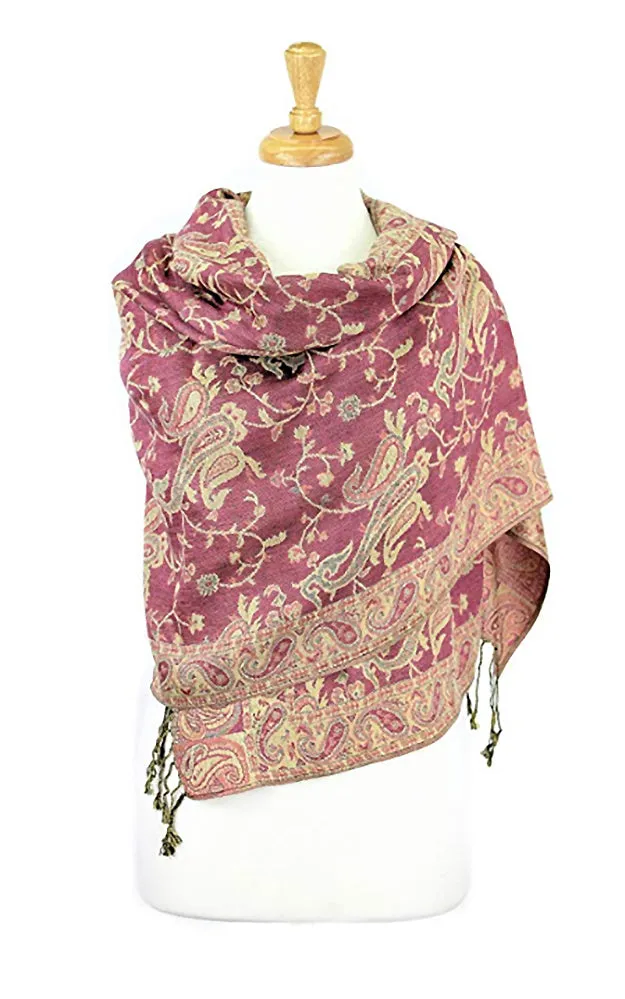 DB023-22 Pink Paisley Print Pashmina Scarf