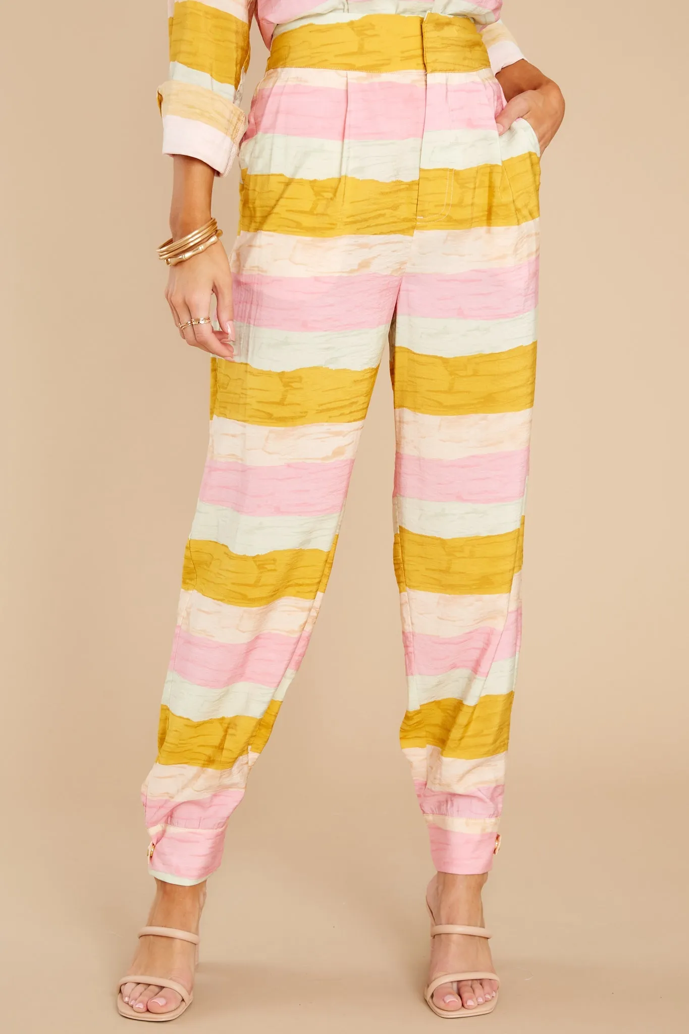 Delightful Daydreams Yellow Striped High Rise Trousers