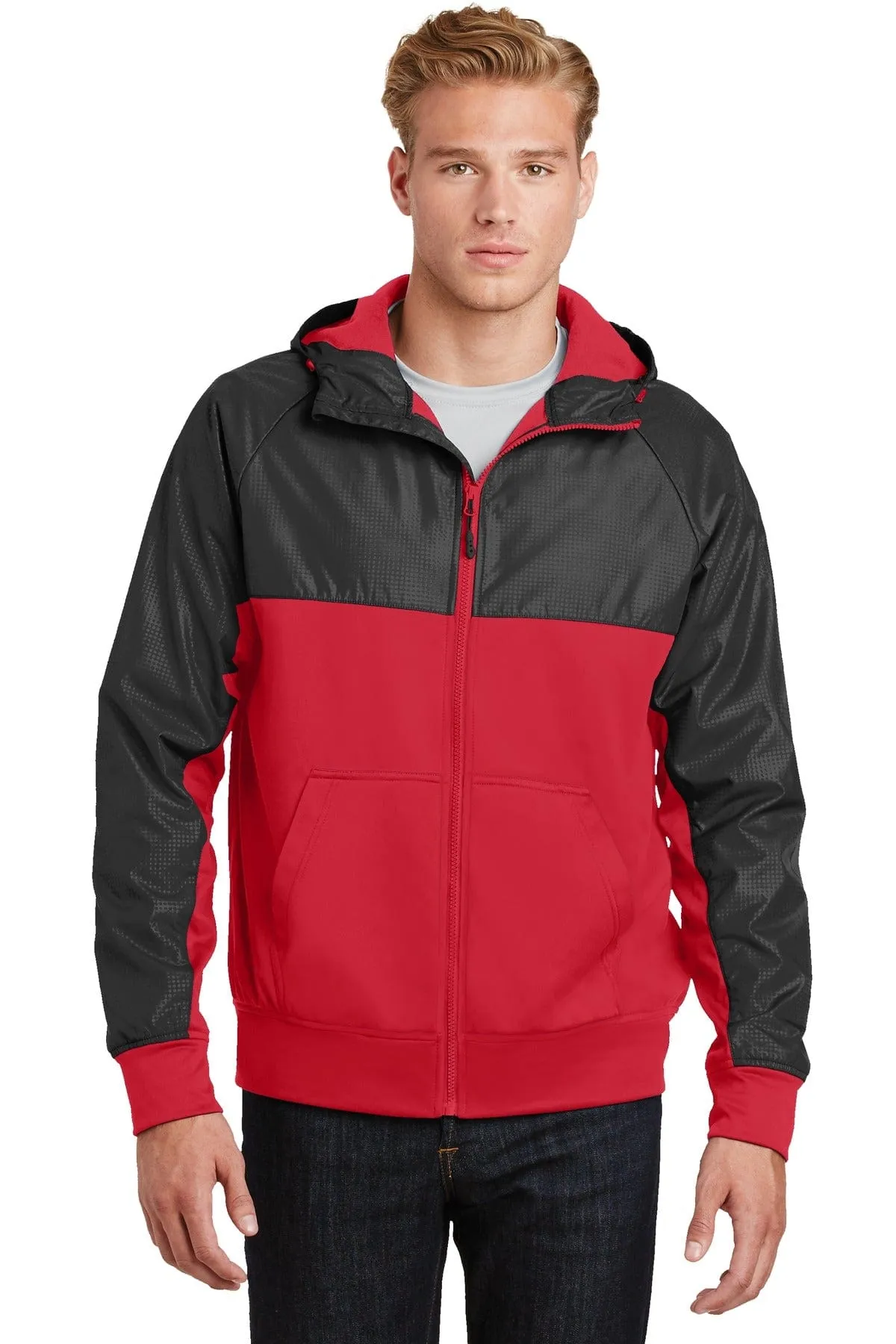 DISCONTINUED  Sport-Tek ®  Embossed Hybrid Full-Zip Hooded Jacket. JST50