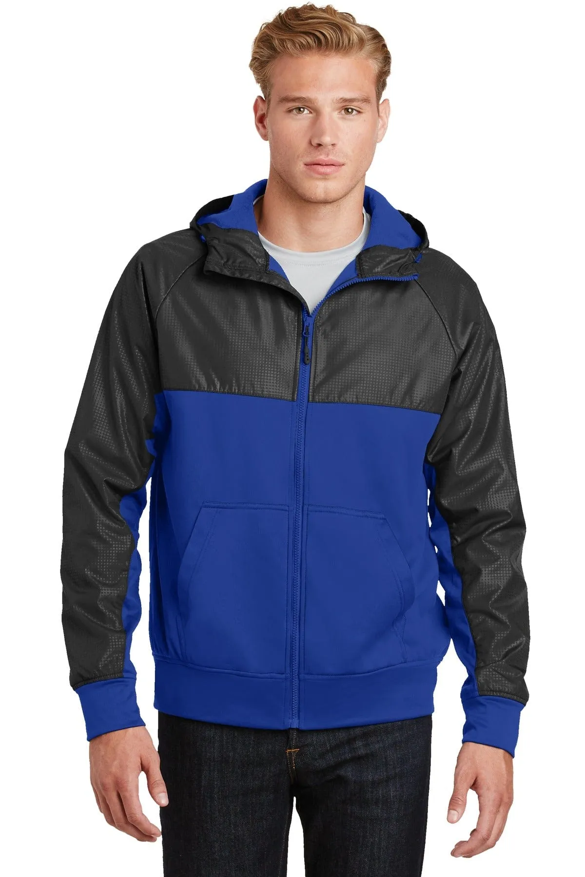 DISCONTINUED  Sport-Tek ®  Embossed Hybrid Full-Zip Hooded Jacket. JST50