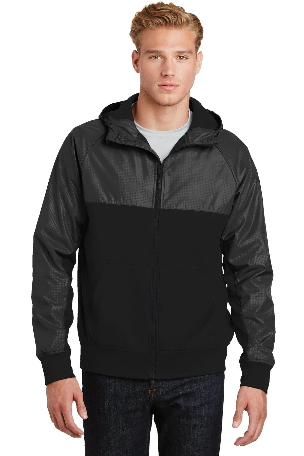 DISCONTINUED  Sport-Tek ®  Embossed Hybrid Full-Zip Hooded Jacket. JST50