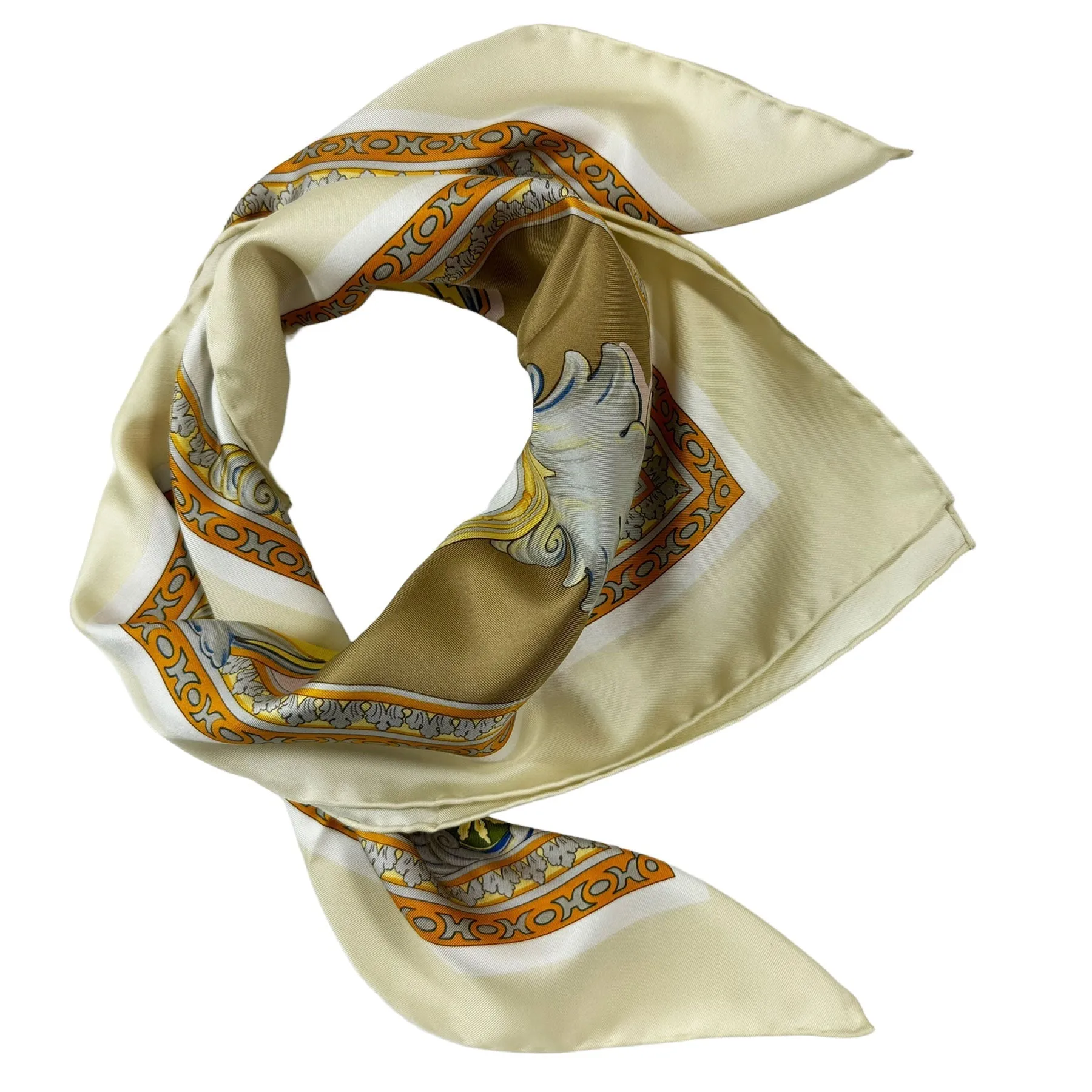 E. Marinella Scarf Cream Taupe Il Chiostro - Twill Silk Square Foulard