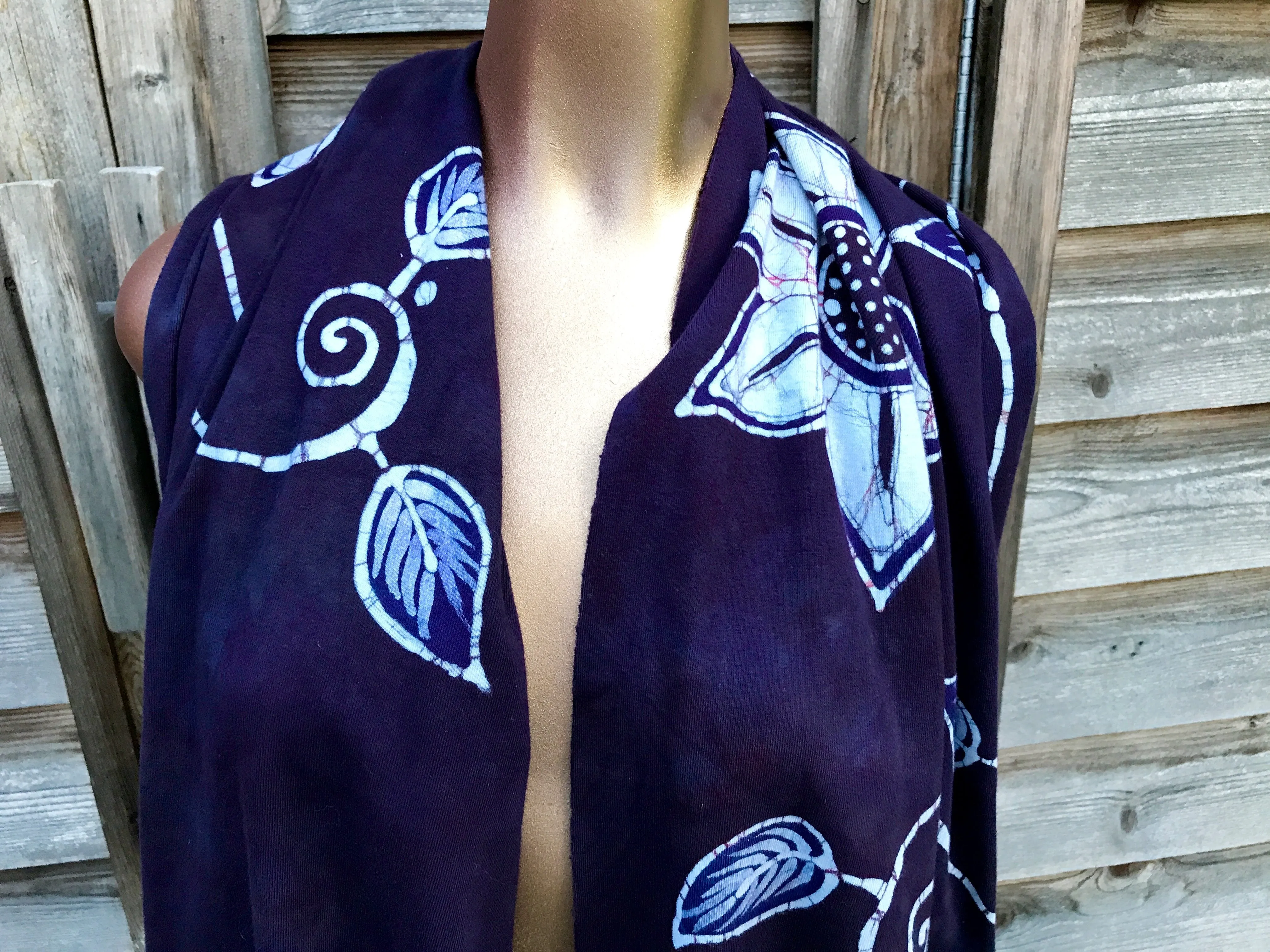 Eggplant Blossoms - Organic Cotton Hand Painted Batik Scarf