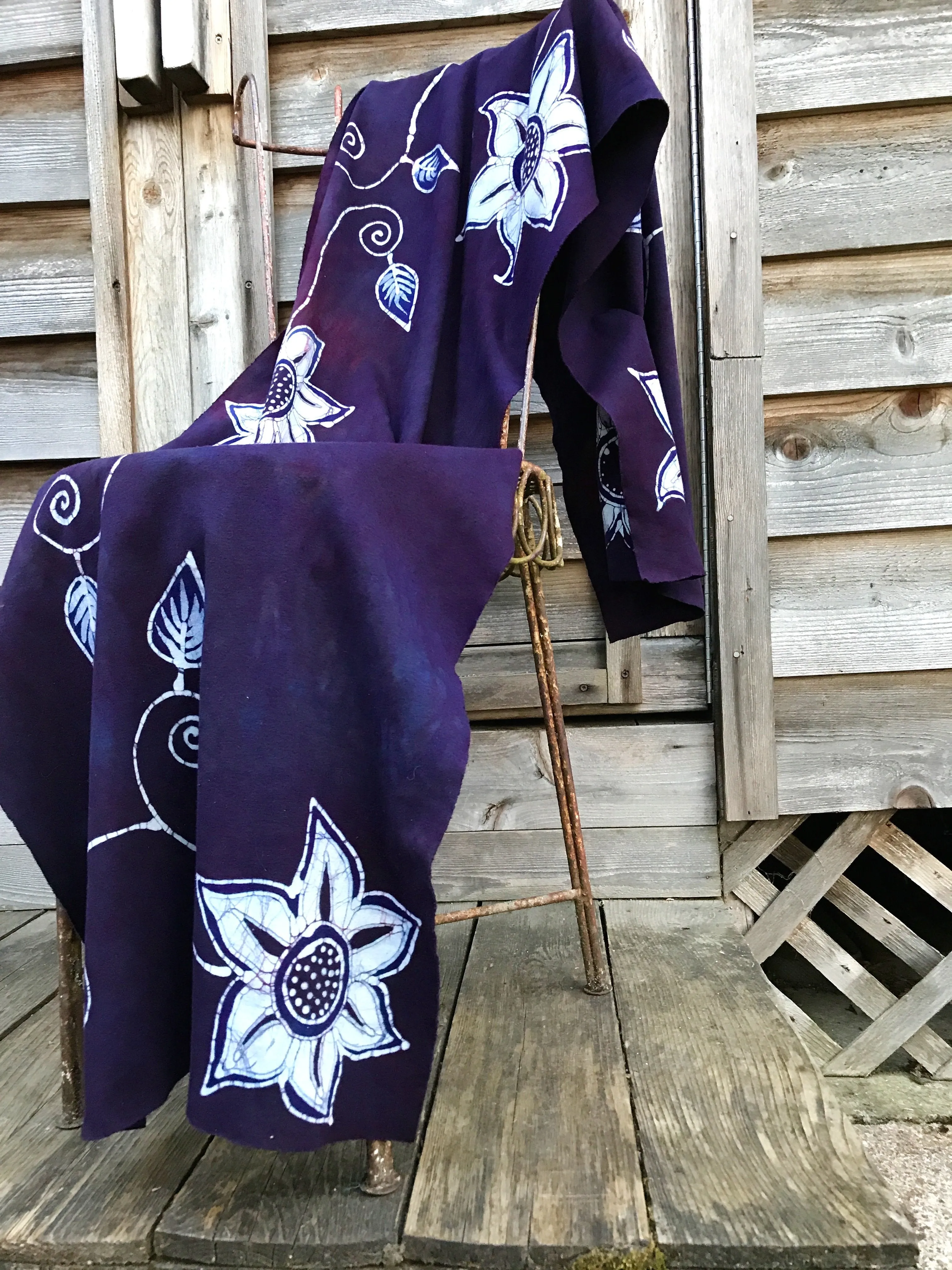 Eggplant Blossoms - Organic Cotton Hand Painted Batik Scarf