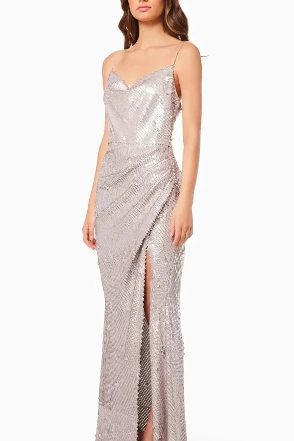 Elliatt Spinel Sequin Gown in Musk