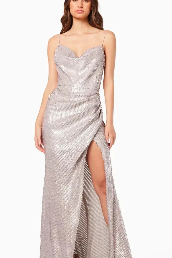 Elliatt Spinel Sequin Gown in Musk