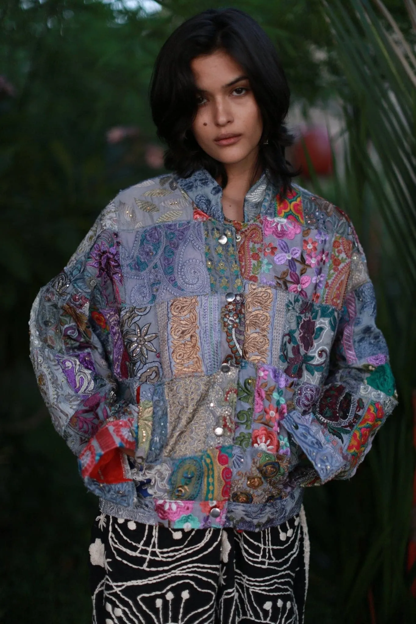 Embroidered Patchwork Bomber Jacket Serena