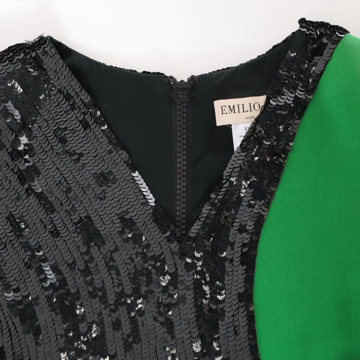 Emilio Pucci  Sequins Rayon Dress Black x Green