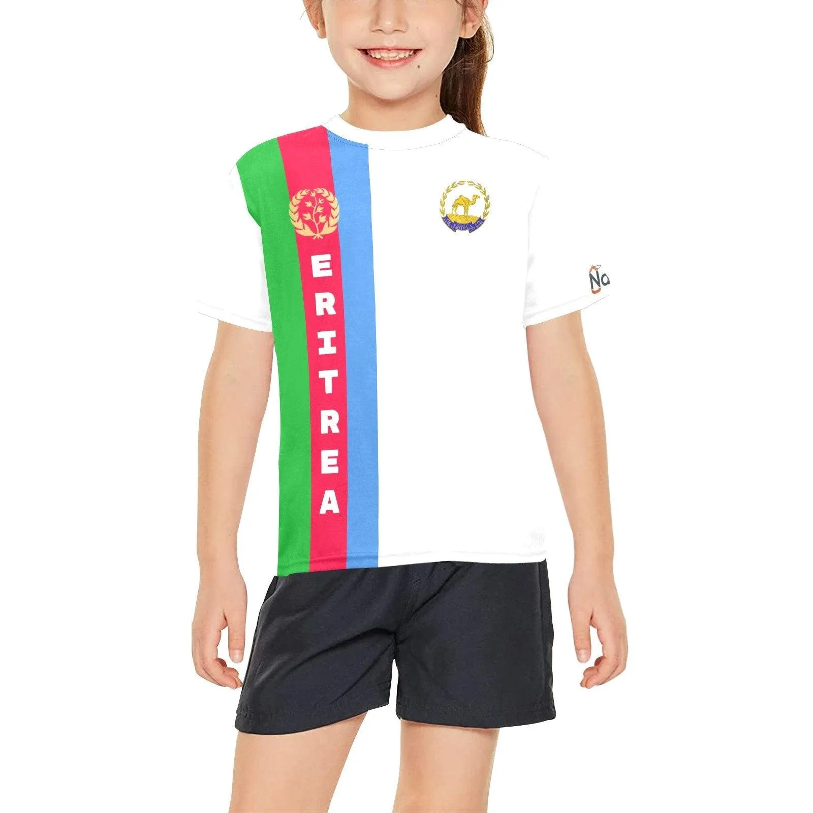 Eritrean flag t-shirt big girl kids Vertical