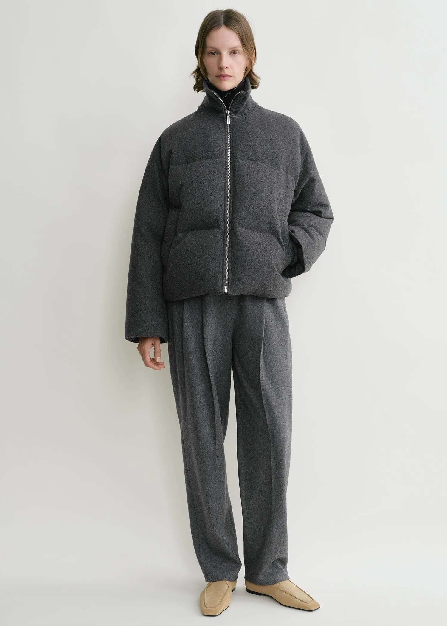 Flannel puffer jacket grey mélange