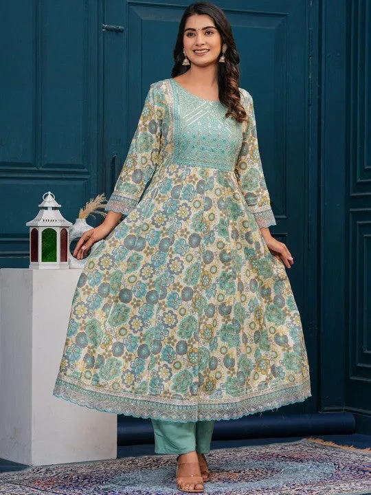 Floral Embroidered Regular Pure Cotton Kurta With Trousers & With Dupatta