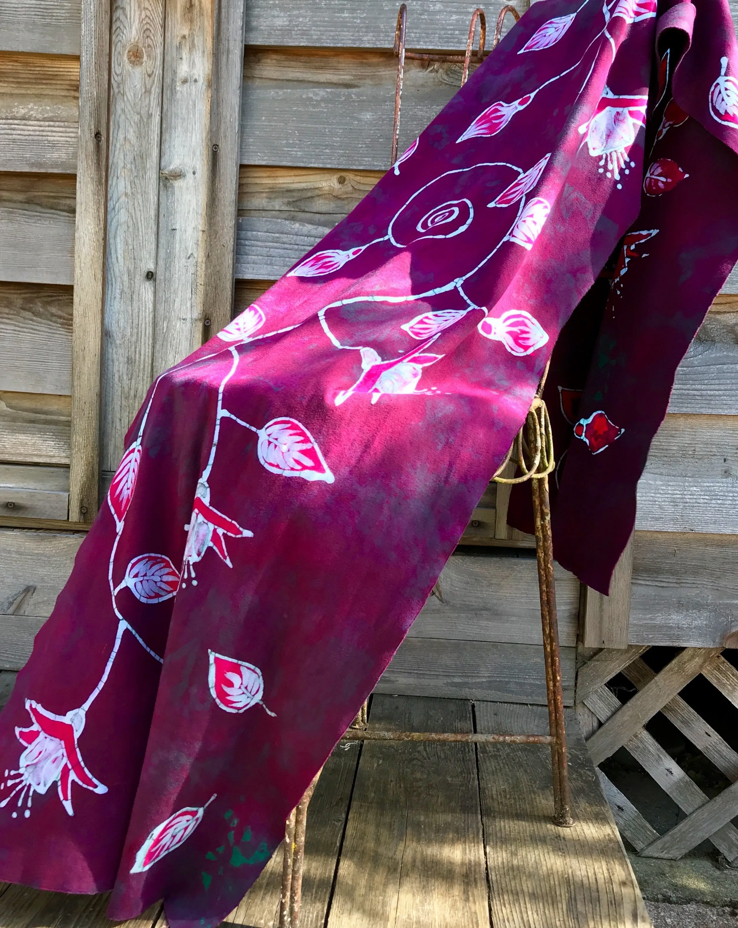 Flower Power In Layers of Fuchsia and Teal - Organic Cotton Hand Painted Scarf