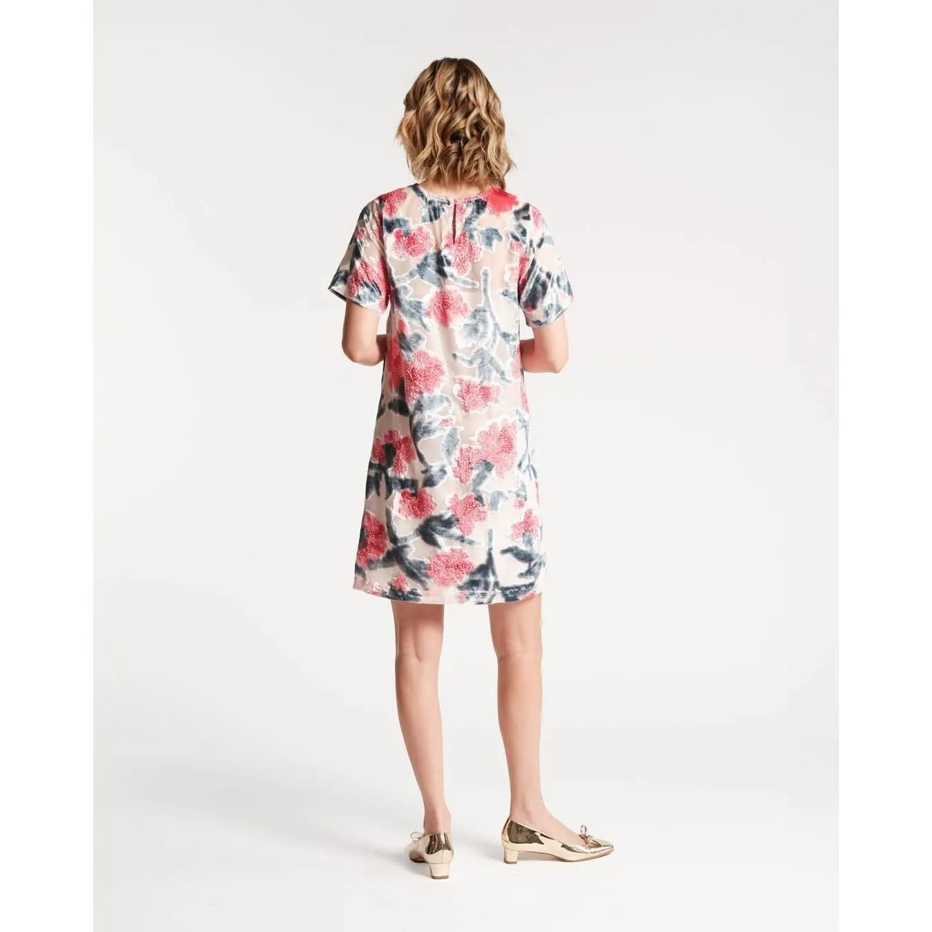 Frances Valentine Altman Mini Dress Velvet Lotus Print Pink Multi