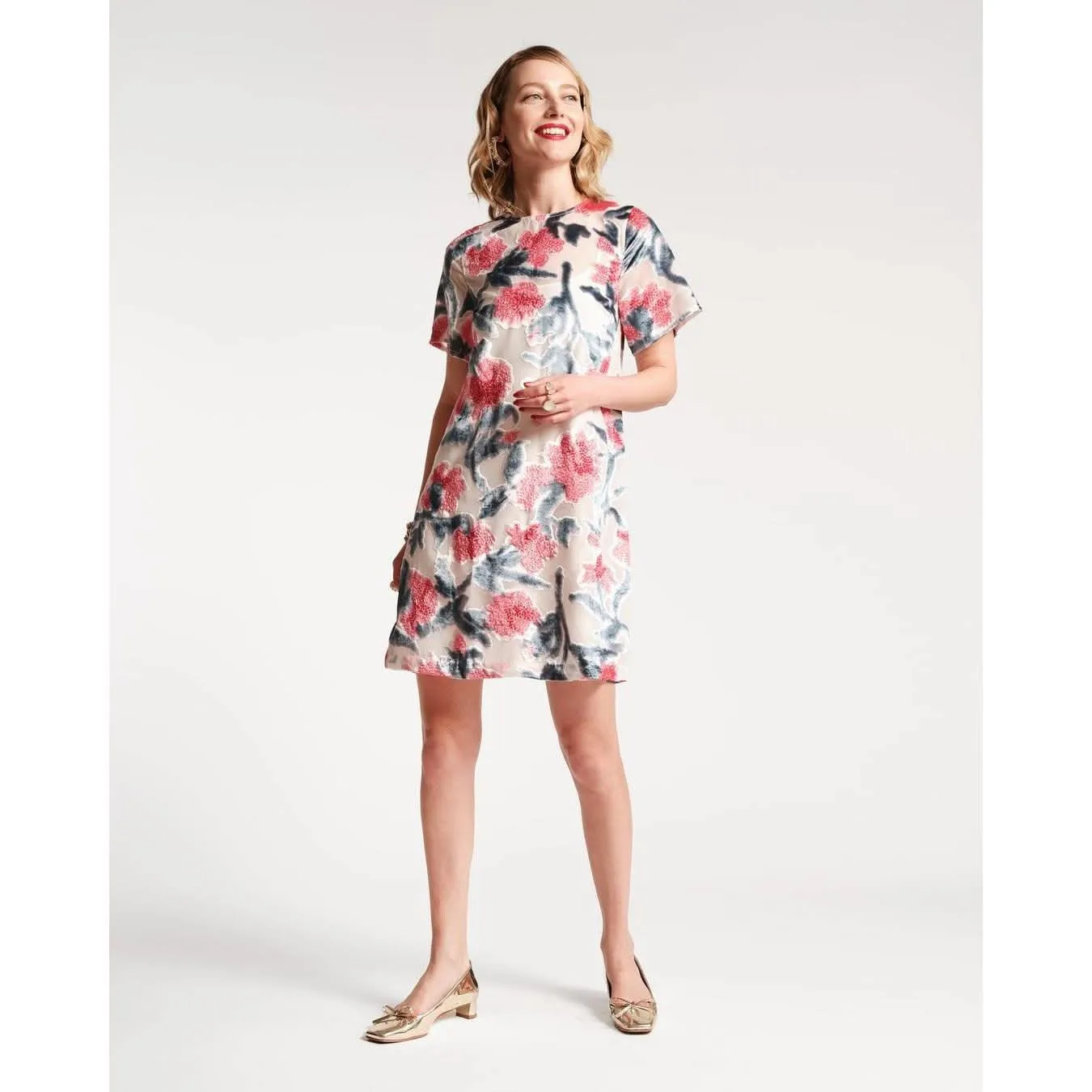 Frances Valentine Altman Mini Dress Velvet Lotus Print Pink Multi