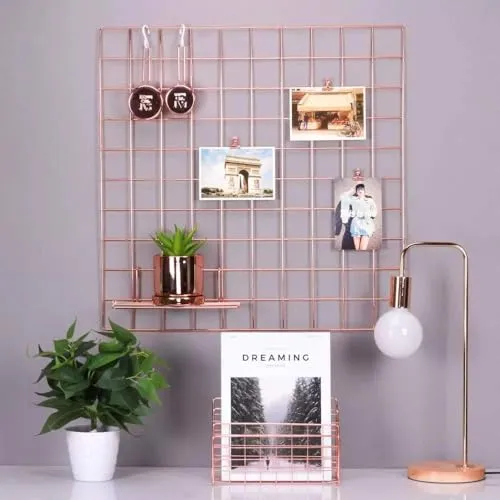 Franklite Iron Square shape hanging Grid frame for home Decoration, wall, photog, collage photo, key, as per your requirement (30x 30 cm) 1pcs Frame (Gold) 10pcs clip