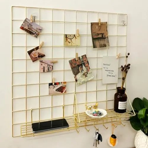 Franklite Iron Square shape hanging Grid frame for home Decoration, wall, photog, collage photo, key, as per your requirement (30x 30 cm) 1pcs Frame (Gold) 10pcs clip