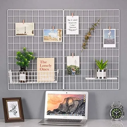 Franklite Photo Grid Frame Wall Grid Panel For Rectangular Photo Hanging Display & Wall Decoration Organizer, Multi-Functional Wall Storage Display Grid(30 X 30Cm) (White),Steel,Steel 2 pcs