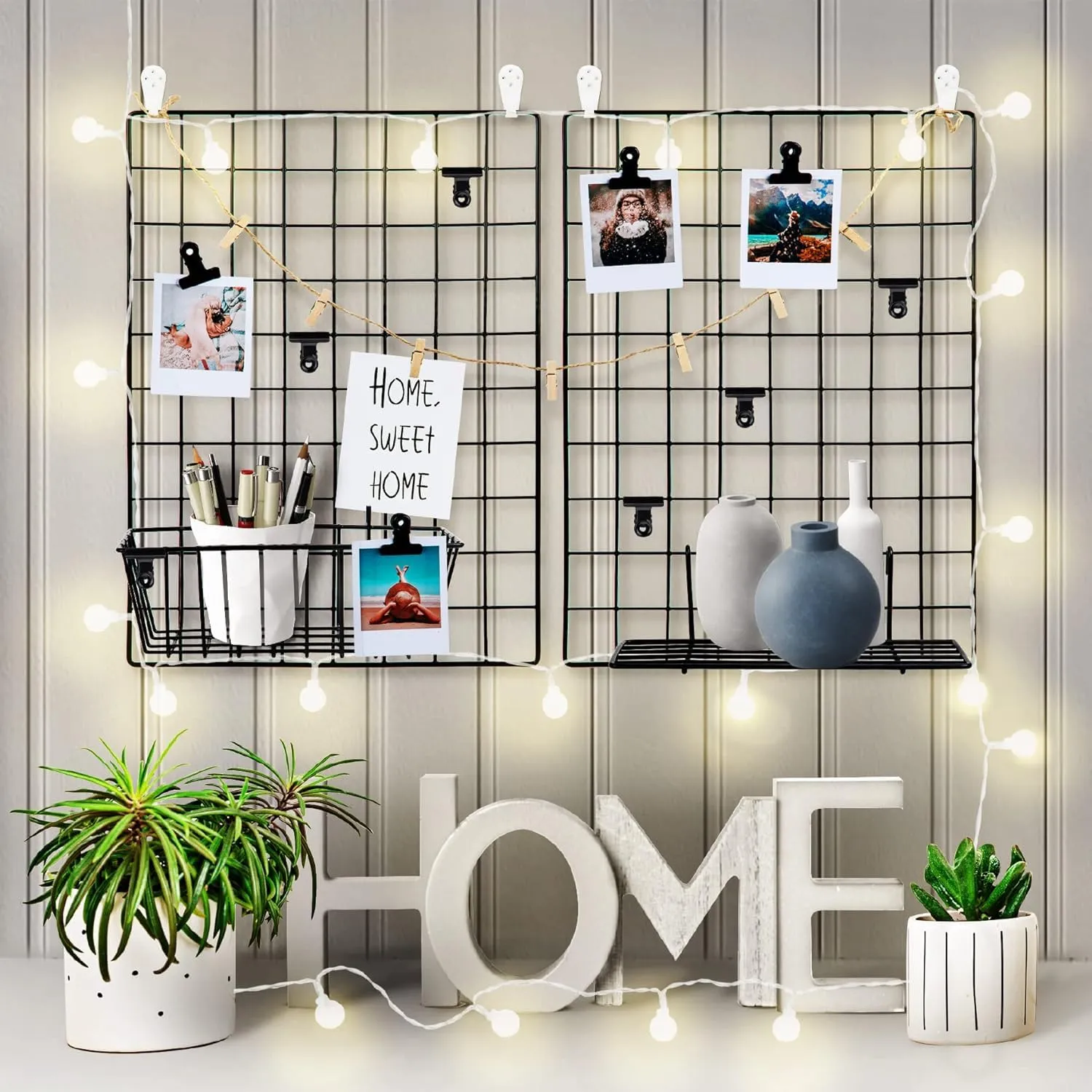 Franklite Photo Grid Frame Wall Grid Panel For Rectangular Photo Hanging Display & Wall Decoration Organizer, Multi-Functional Wall Storage Display Grid(40 X 40Cm) (Black),Steel,Steel 1pcs