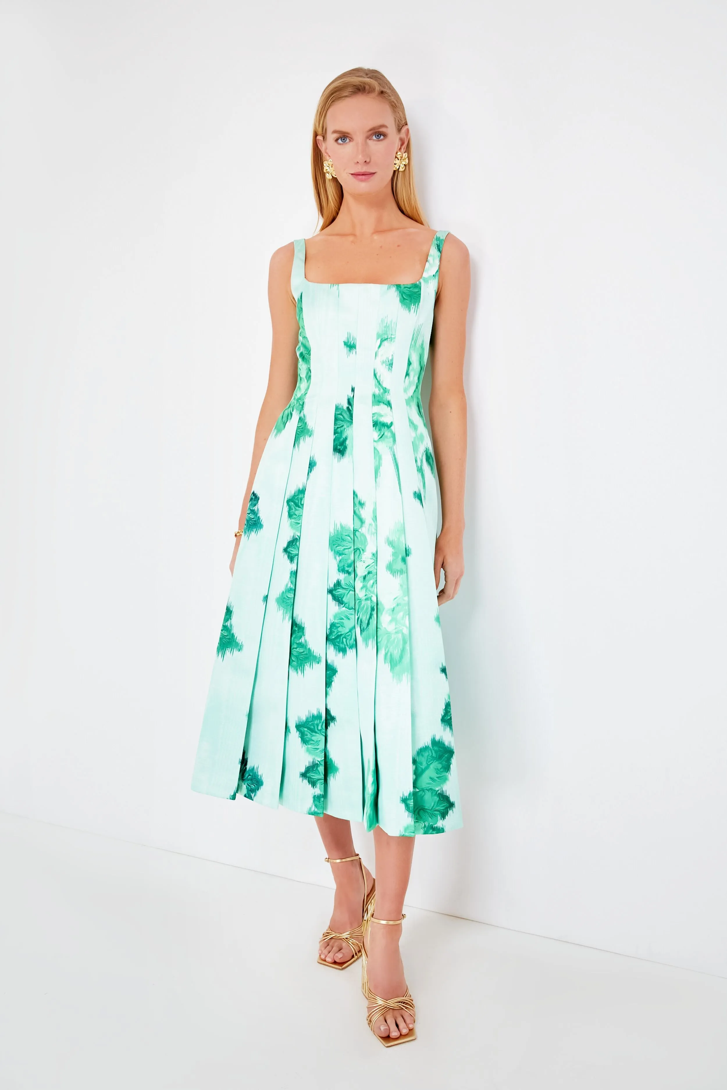 Giant Moire Roses Emerald Adele Dress