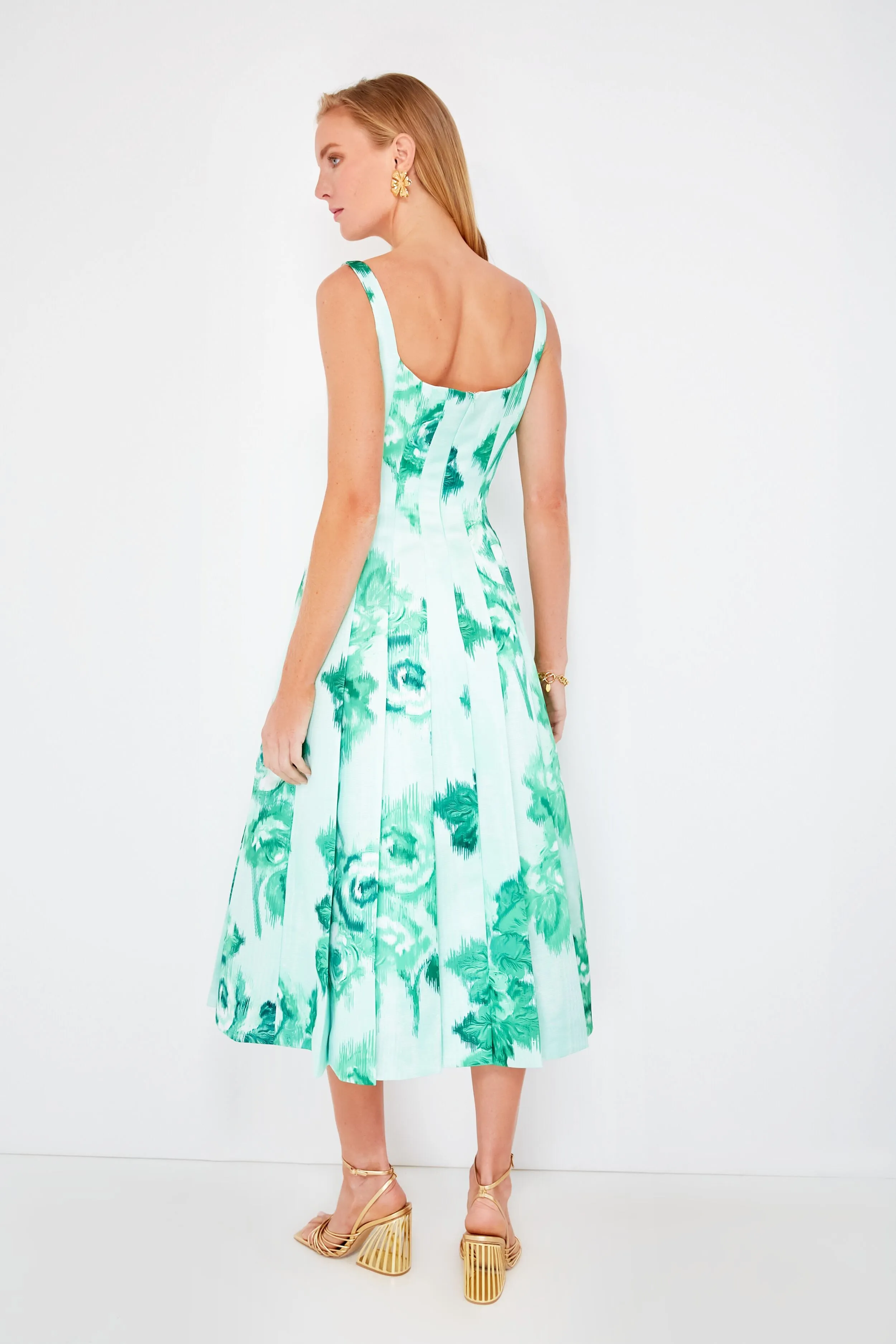 Giant Moire Roses Emerald Adele Dress