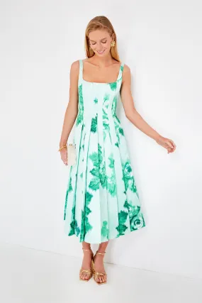 Giant Moire Roses Emerald Adele Dress