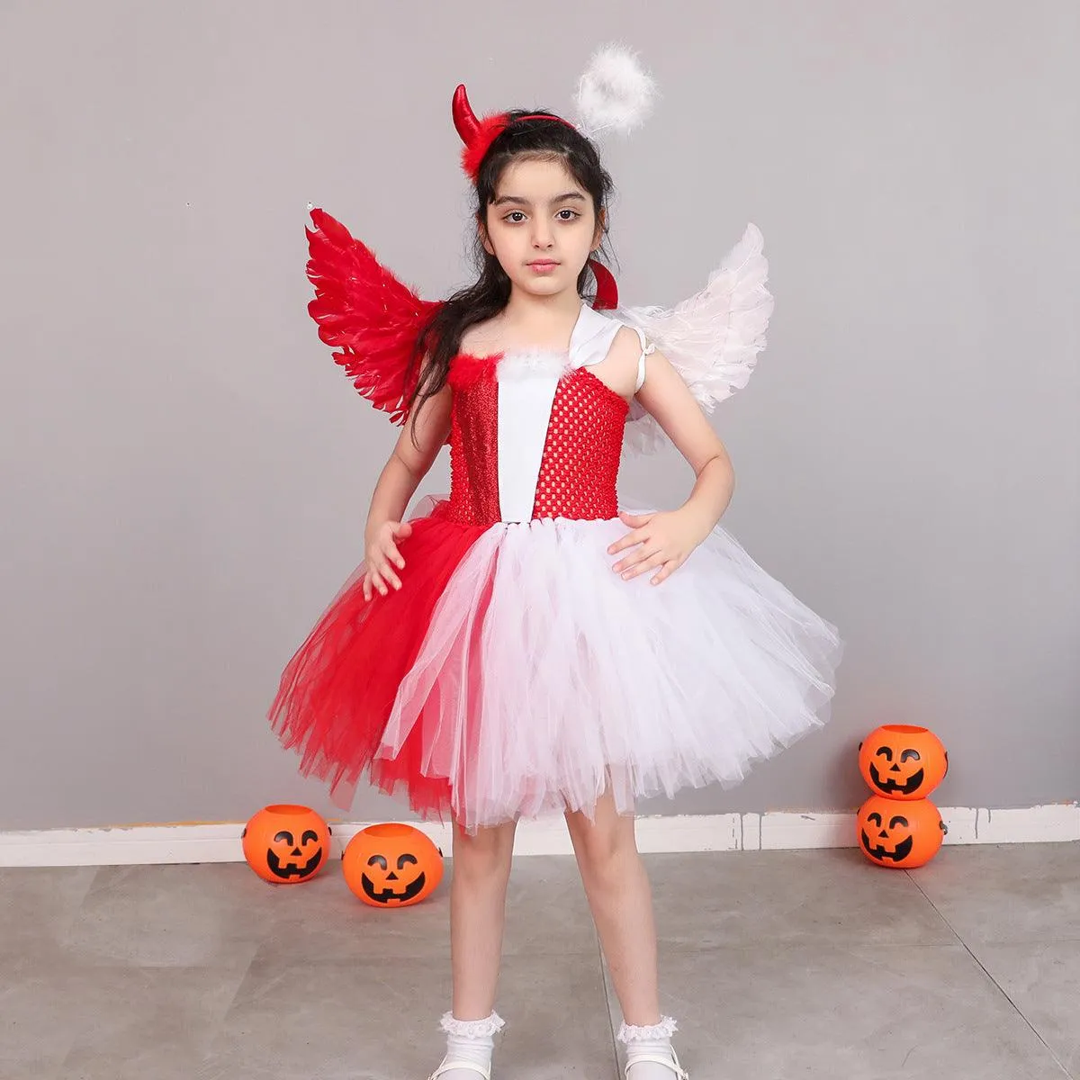 Girl Princess Dress Halloween Party Cosplay Movie Angel Dress Makeup Ball Evening Dress Wings Accessories