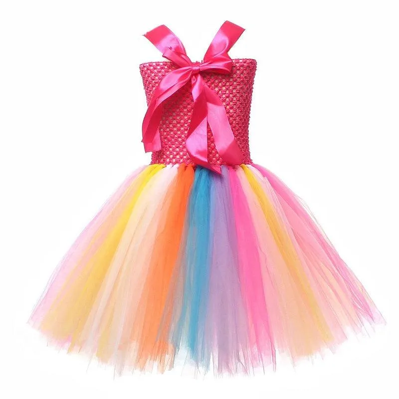 Girl's bow suspender princess dress Fashionable candy themed fluffy skirt Rainbow Candy Theme Dress Birthday party Halloween carnival stage performance costume