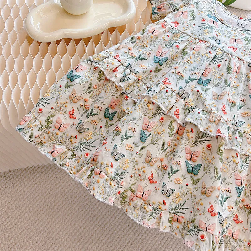 Girls' Cotton Dress Summer 2024 New Children's Western Style Pure Cotton Baby Thin Floral Princess Dress Summer Dress