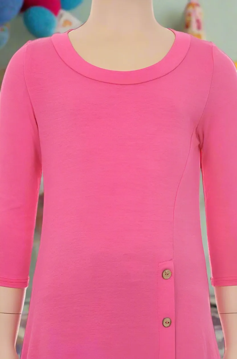 Girls High-Low Asymmetric Dress, Long Tunic Top, Sizes 6/8/10/12, Solid Pink