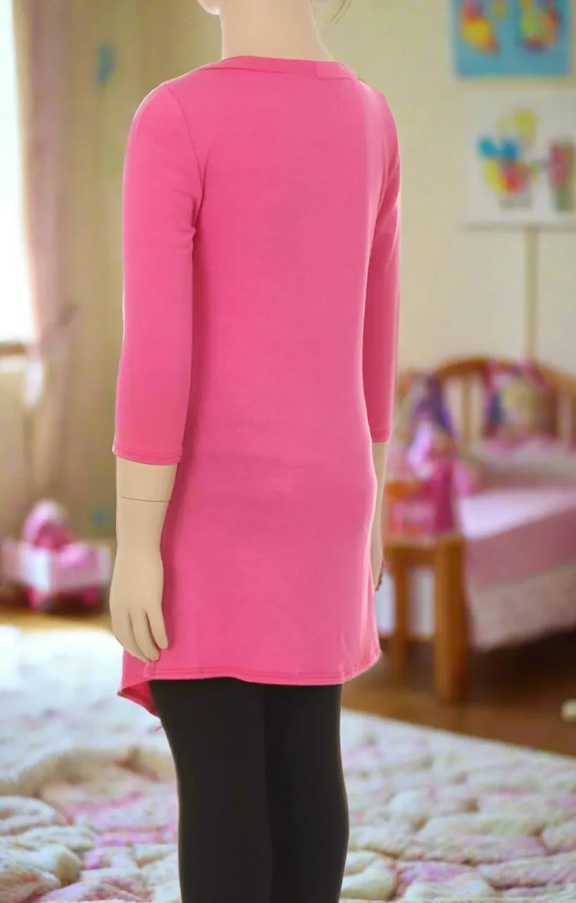 Girls High-Low Asymmetric Dress, Long Tunic Top, Sizes 6/8/10/12, Solid Pink