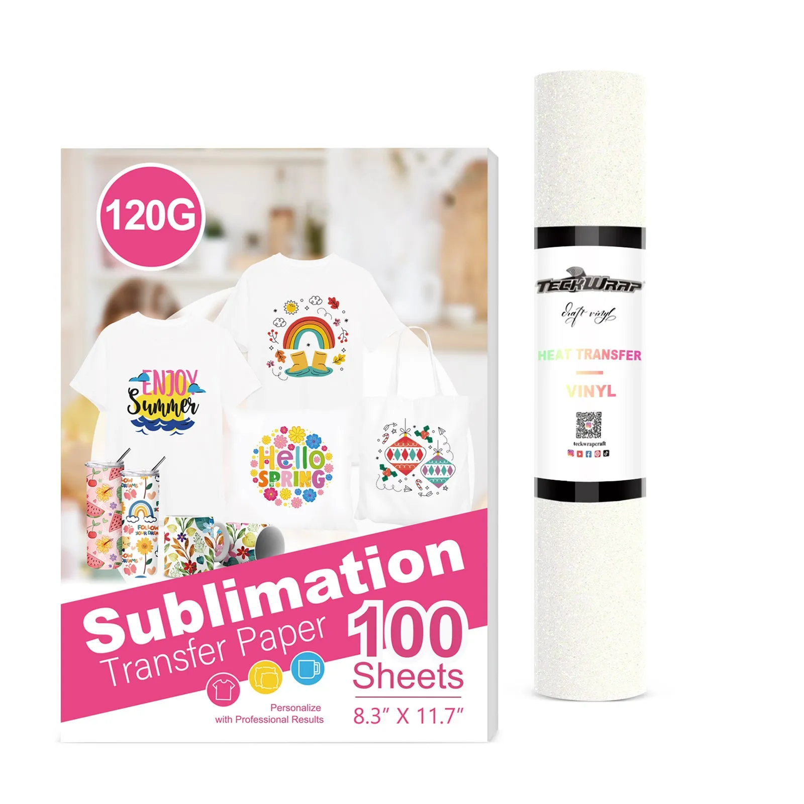 Glitter Colorful White HTV Vinyl & Sublimation Paper Bundle