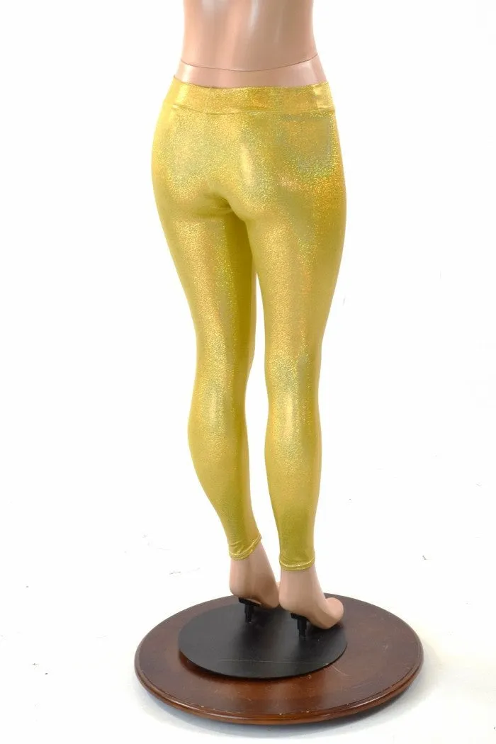 Gold Holographic Mid Rise Leggings