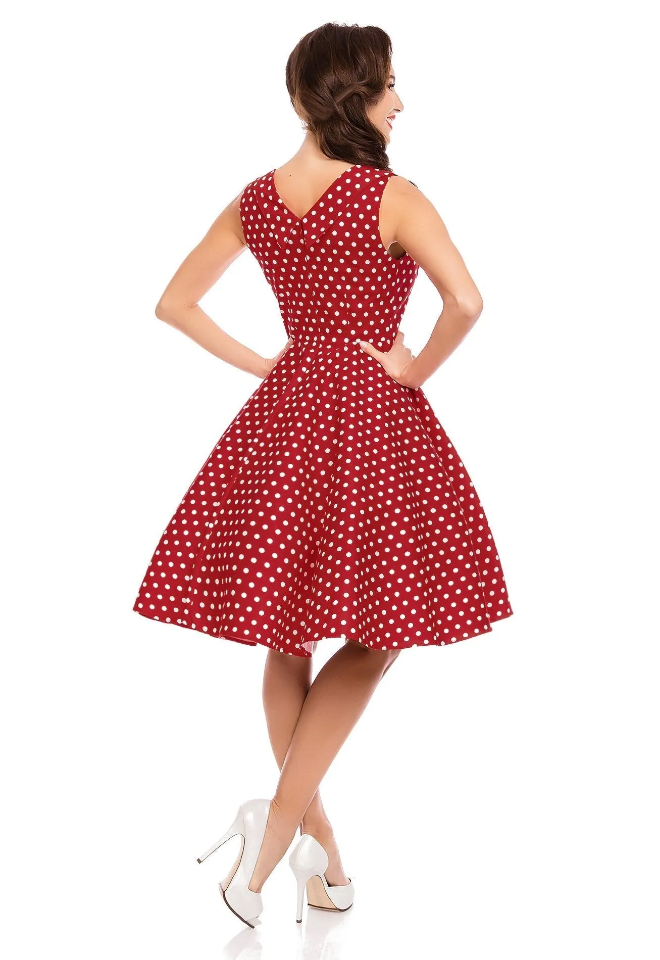 Grace Pleated 50s Style Swing Dress Red Polka Dots