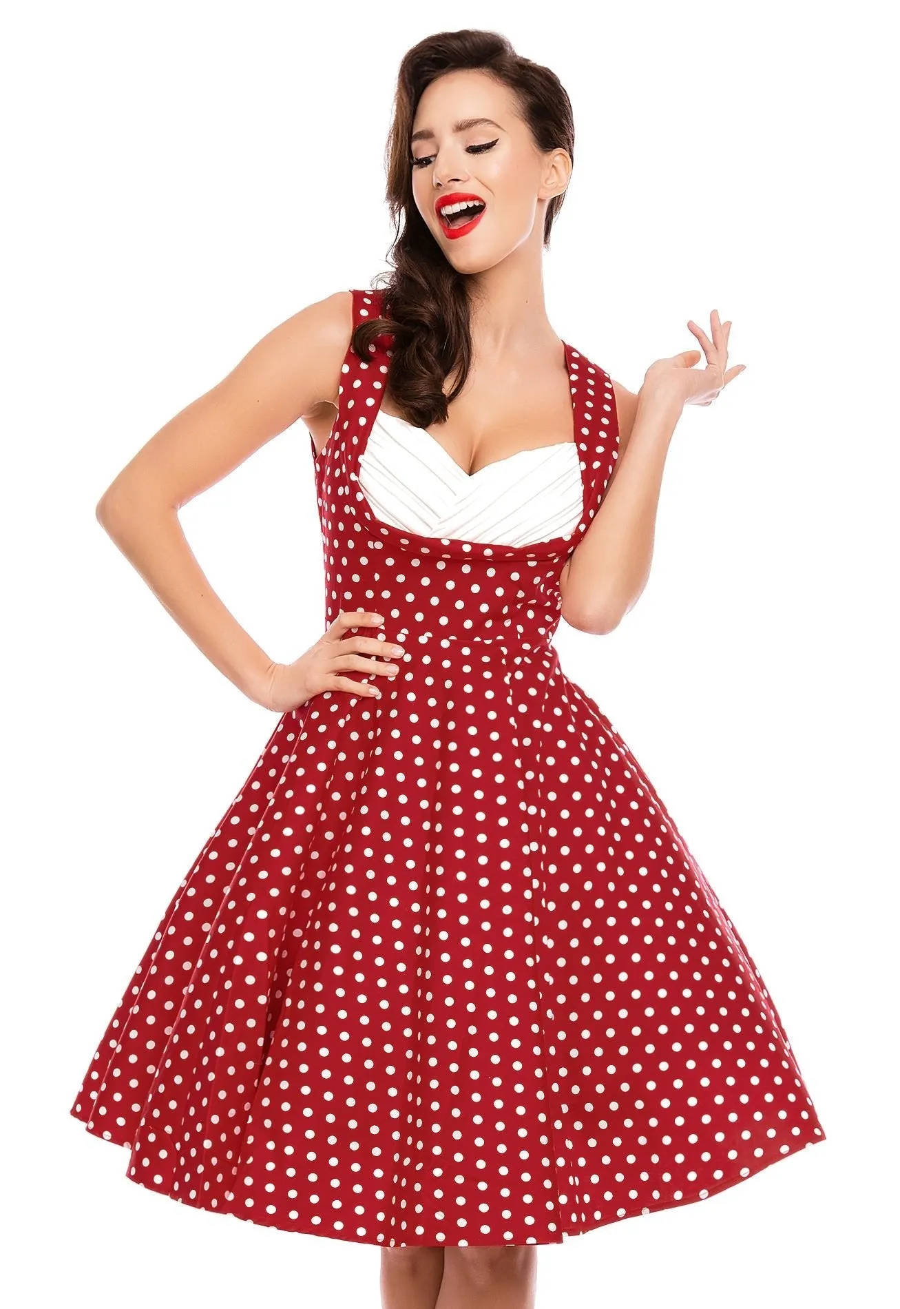 Grace Pleated 50s Style Swing Dress Red Polka Dots