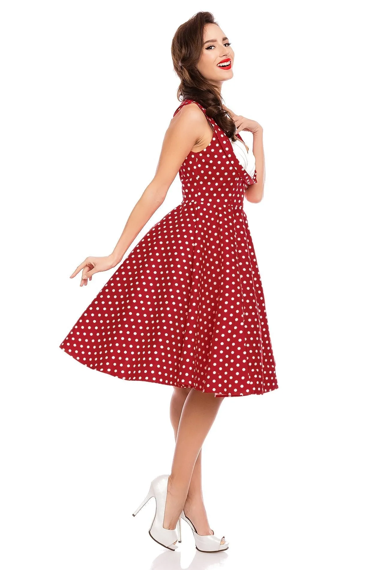 Grace Pleated 50s Style Swing Dress Red Polka Dots