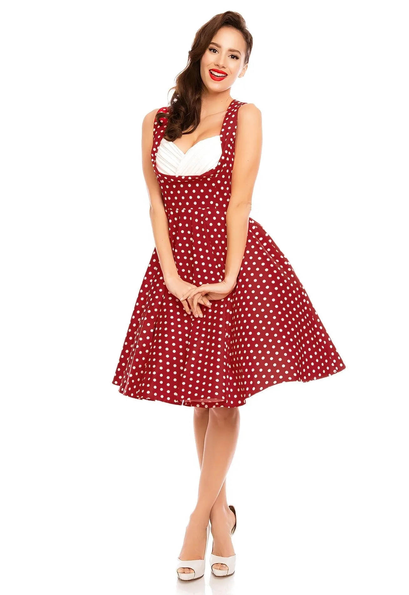 Grace Pleated 50s Style Swing Dress Red Polka Dots