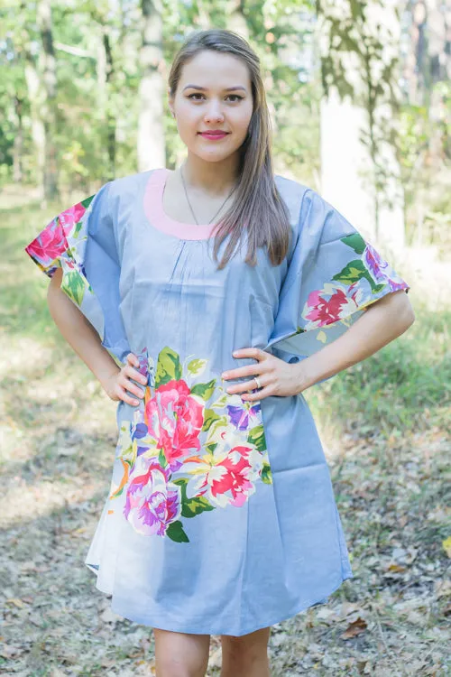 Gray Summer Celebration Style Caftan in One Long Flower Pattern