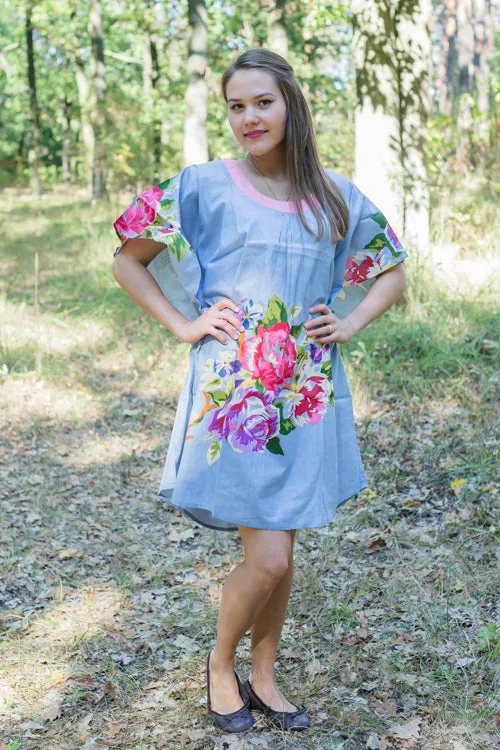 Gray Summer Celebration Style Caftan in One Long Flower Pattern